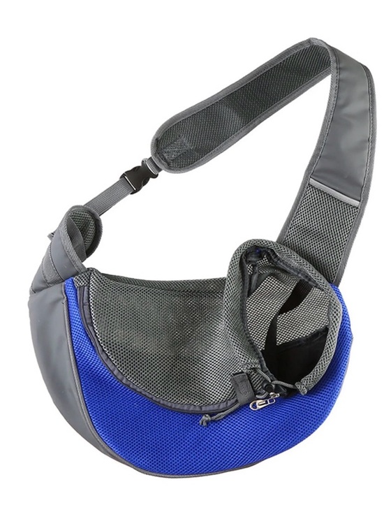 None Other - Gray & Blue Pet Sling Carrier - Comfortable Hands-Free Dog Travel Sling